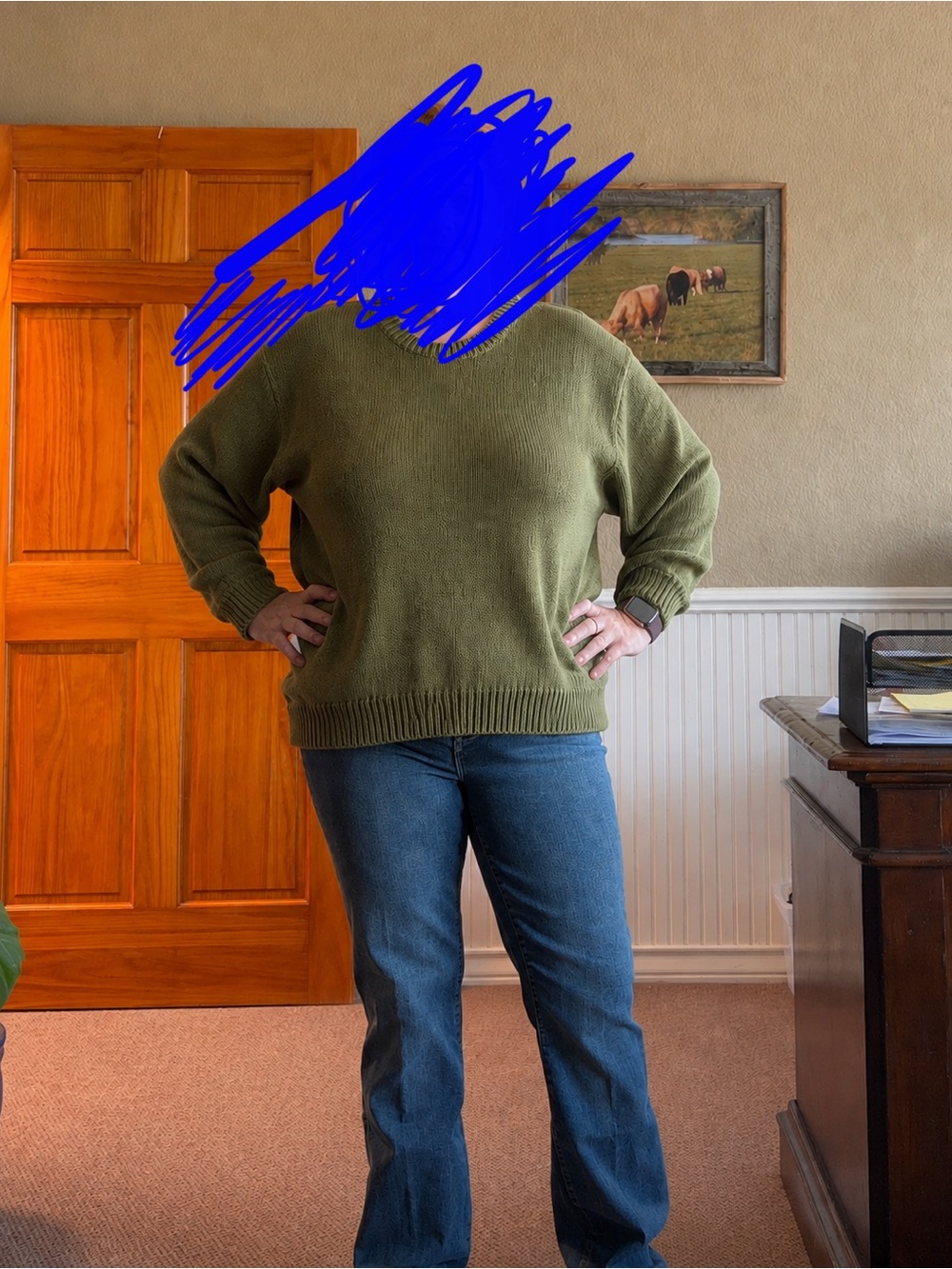 Honest Cotton brand one size olive green 100% cotton oversized knit sweater - Picture 6 of 6